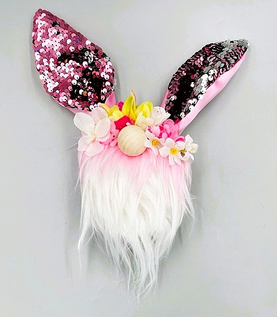 Pink Sequin Hanging Bunny Gnome